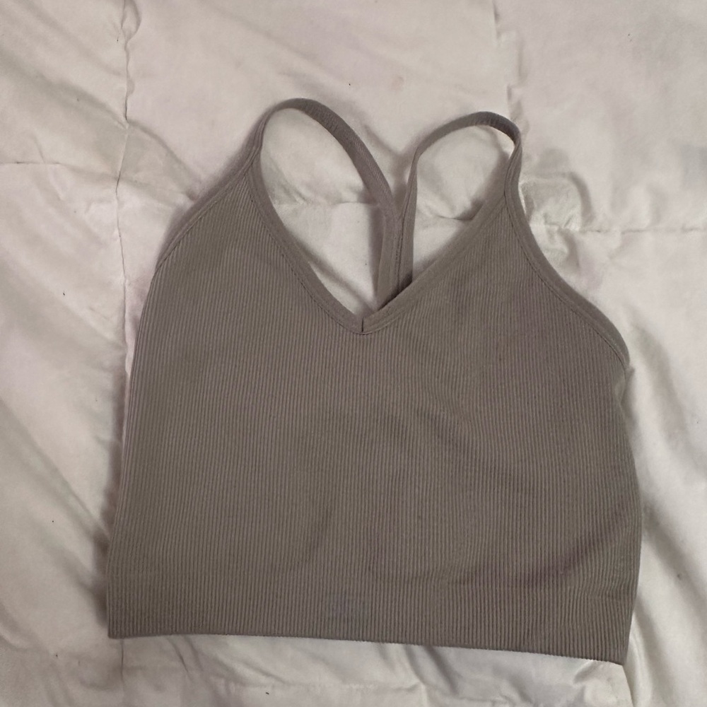 Set active green grey ribbed skinny strap bra